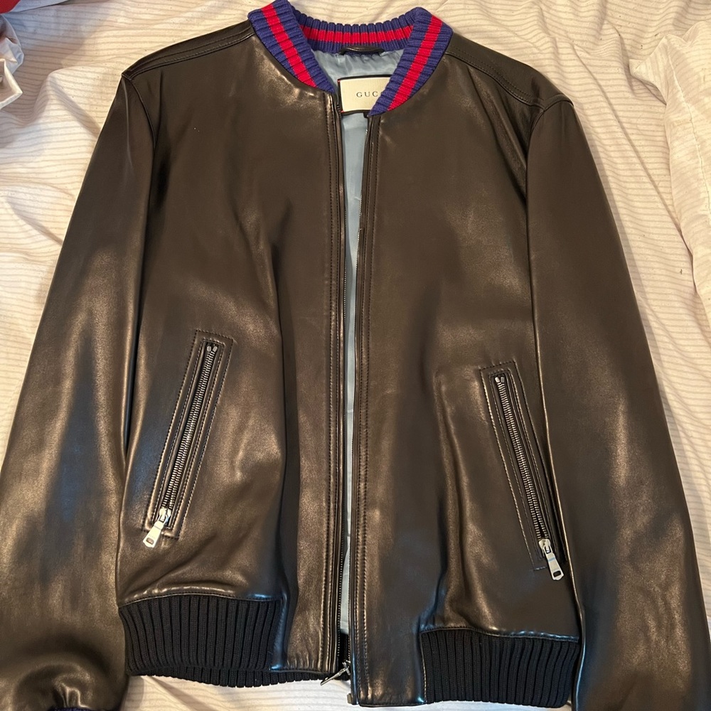 100% Authentic Gucci Leather Jacket Sz 52IT